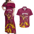 NRL Broncos Rugby Custom Couples Matching Off Shoulder Maxi Dress and Hawaiian Shirt Premiers Trophy Carn The Bronx - Aussie Hoodie