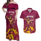NRL Broncos Rugby Custom Couples Matching Off Shoulder Maxi Dress and Hawaiian Shirt Premiers Trophy Carn The Bronx - Aussie Hoodie