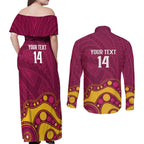 NRL Broncos Rugby Custom Couples Matching Off Shoulder Maxi Dress and Long Sleeve Button Shirt Premiers Trophy Carn The Bronx - Aussie Hoodie