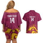 NRL Broncos Rugby Custom Couples Matching Off Shoulder Short Dress and Hawaiian Shirt Premiers Trophy Carn The Bronx - undefined