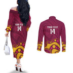 NRL Broncos Rugby Custom Couples Matching Off The Shoulder Long Sleeve Dress and Long Sleeve Button Shirt Premiers Trophy Carn The Bronx - Aussie Hoodie