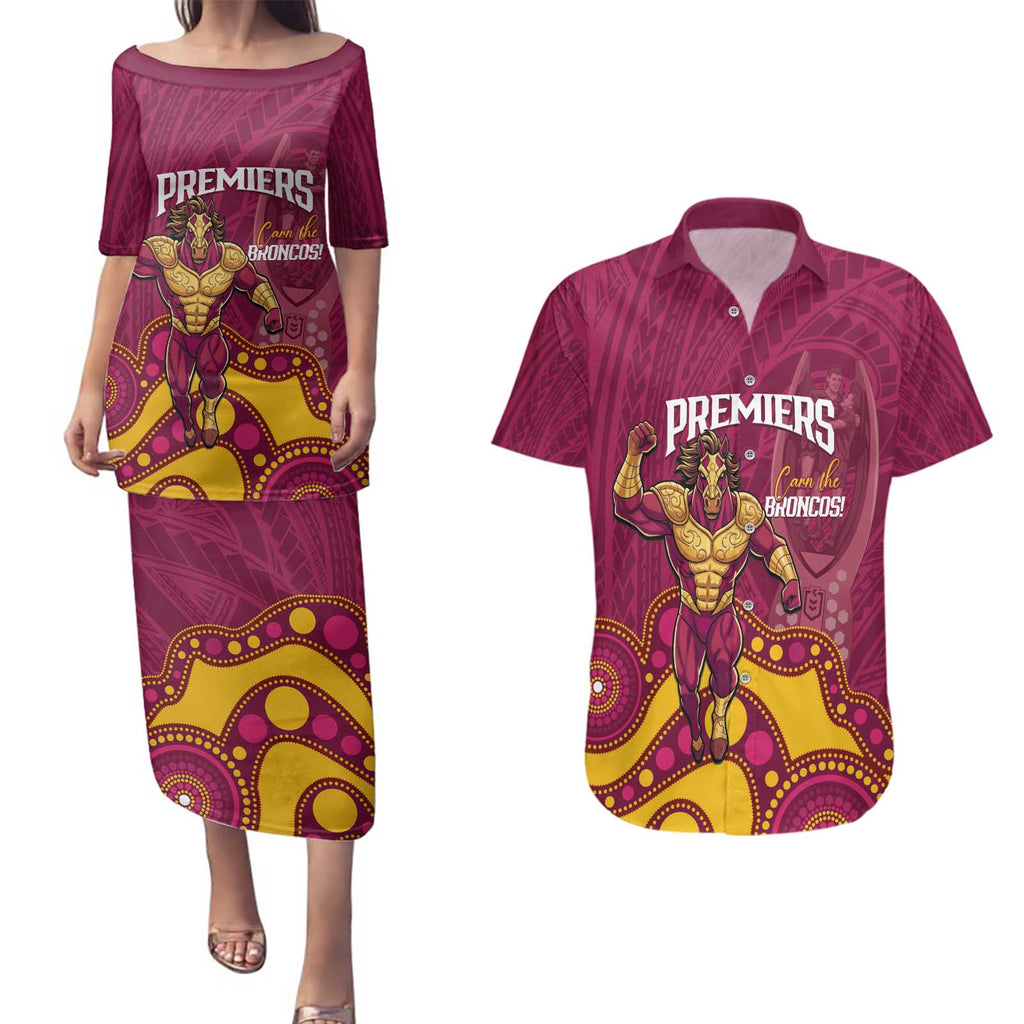 NRL Broncos Rugby Custom Couples Matching Puletasi and Hawaiian Shirt Premiers Trophy Carn The Bronx - Aussie Hoodie