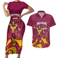 NRL Broncos Rugby Custom Couples Matching Short Sleeve Bodycon Dress and Hawaiian Shirt Premiers Trophy Carn The Bronx - Aussie Hoodie