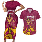 NRL Broncos Rugby Custom Couples Matching Short Sleeve Bodycon Dress and Hawaiian Shirt Premiers Trophy Carn The Bronx - Aussie Hoodie