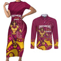 NRL Broncos Rugby Custom Couples Matching Short Sleeve Bodycon Dress and Long Sleeve Button Shirt Premiers Trophy Carn The Bronx - Aussie Hoodie