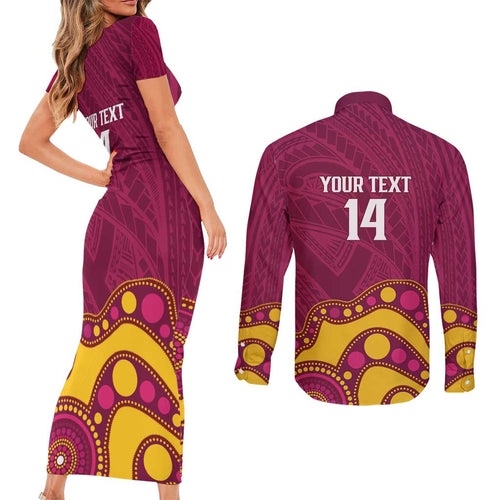 NRL Broncos Rugby Custom Couples Matching Short Sleeve Bodycon Dress and Long Sleeve Button Shirt Premiers Trophy Carn The Bronx - Aussie Hoodie