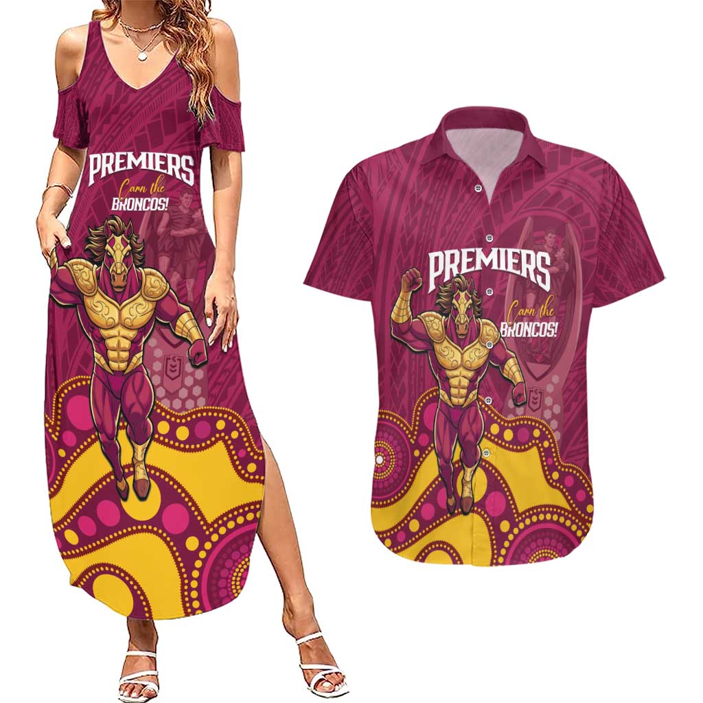 NRL Broncos Rugby Custom Couples Matching Summer Maxi Dress and Hawaiian Shirt Premiers Trophy Carn The Bronx - Aussie Hoodie
