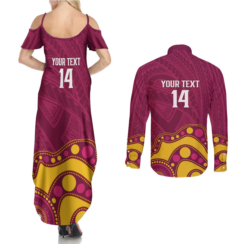 NRL Broncos Rugby Custom Couples Matching Summer Maxi Dress and Long Sleeve Button Shirt Premiers Trophy Carn The Bronx - Aussie Hoodie