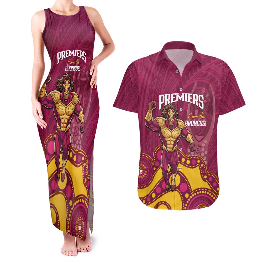 NRL Broncos Rugby Custom Couples Matching Tank Maxi Dress and Hawaiian Shirt Premiers Trophy Carn The Bronx - Aussie Hoodie