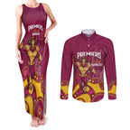NRL Broncos Rugby Custom Couples Matching Tank Maxi Dress and Long Sleeve Button Shirt Premiers Trophy Carn The Bronx - Aussie Hoodie