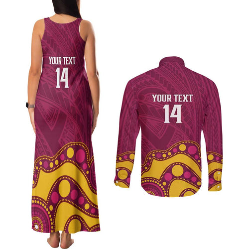 NRL Broncos Rugby Custom Couples Matching Tank Maxi Dress and Long Sleeve Button Shirt Premiers Trophy Carn The Bronx - Aussie Hoodie