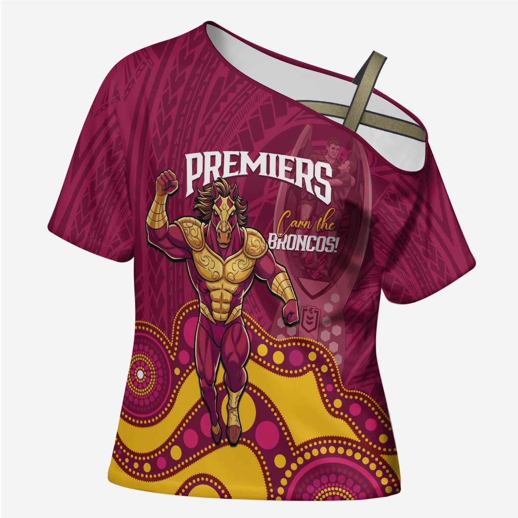NRL Broncos Rugby Custom Cross Shoulder Shirt Premiers Trophy Carn The Bronx - Aussie Hoodie