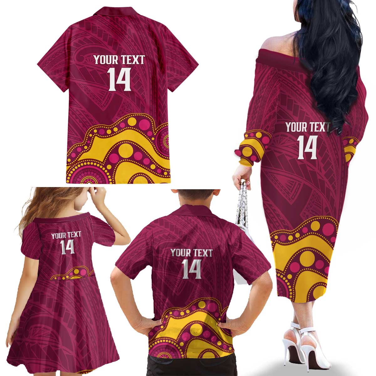 NRL Broncos Rugby Custom Family Matching Off The Shoulder Long Sleeve Dress and Hawaiian Shirt Premiers Trophy Carn The Bronx - Aussie Hoodie