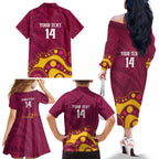 NRL Broncos Rugby Custom Family Matching Off The Shoulder Long Sleeve Dress and Hawaiian Shirt Premiers Trophy Carn The Bronx - Aussie Hoodie