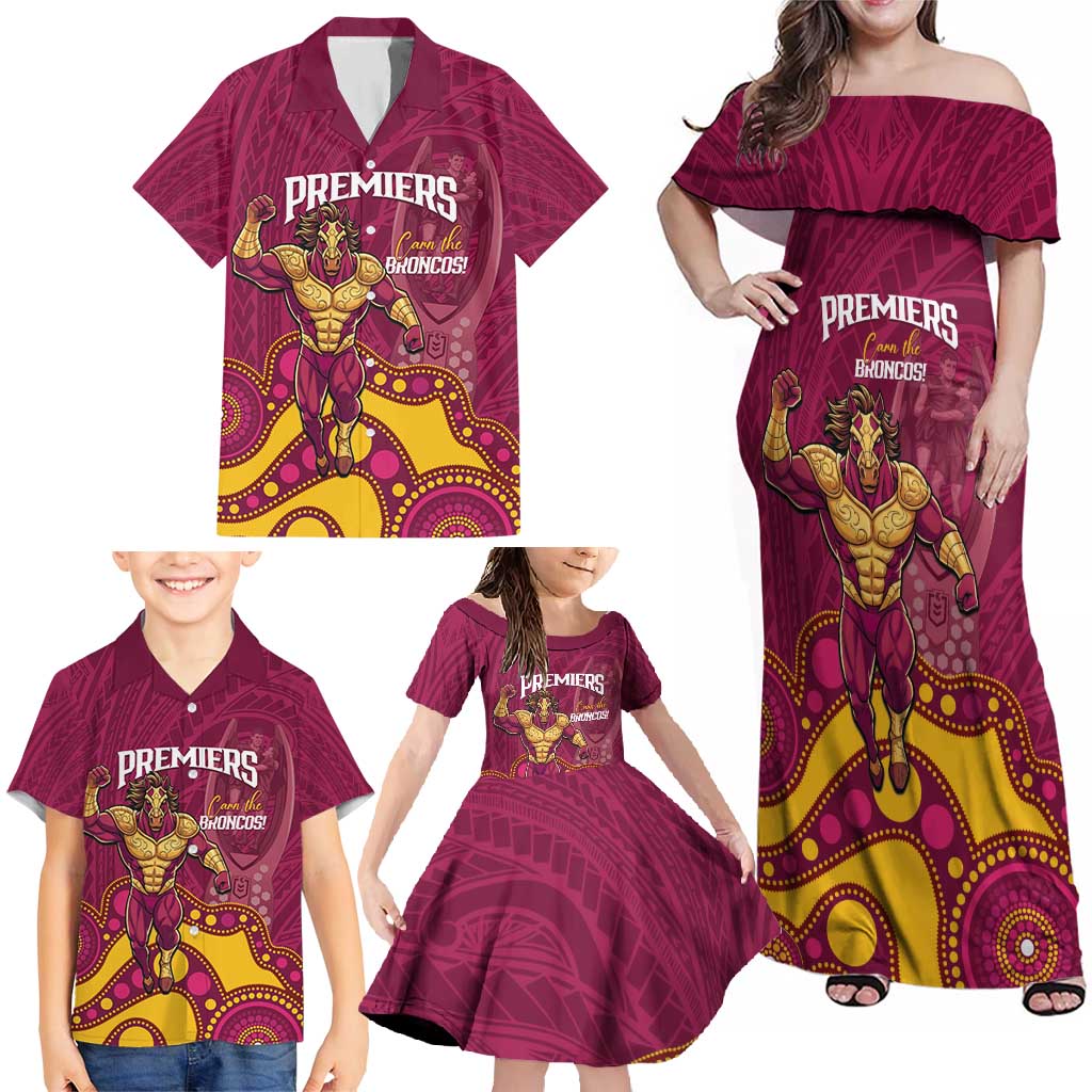 NRL Broncos Rugby Custom Family Matching Off Shoulder Maxi Dress and Hawaiian Shirt Premiers Trophy Carn The Bronx - Aussie Hoodie