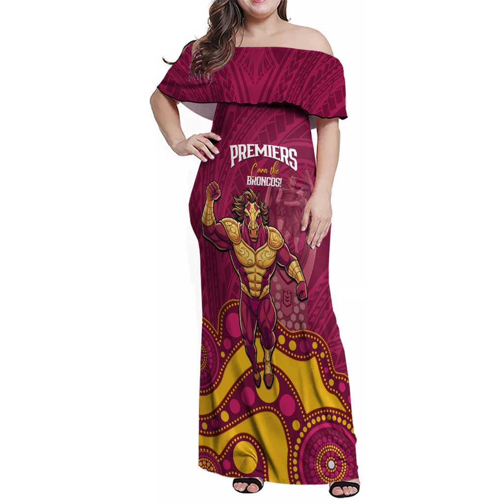 NRL Broncos Rugby Custom Family Matching Off Shoulder Maxi Dress and Hawaiian Shirt Premiers Trophy Carn The Bronx - Aussie Hoodie