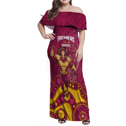 NRL Broncos Rugby Custom Family Matching Off Shoulder Maxi Dress and Hawaiian Shirt Premiers Trophy Carn The Bronx - Aussie Hoodie