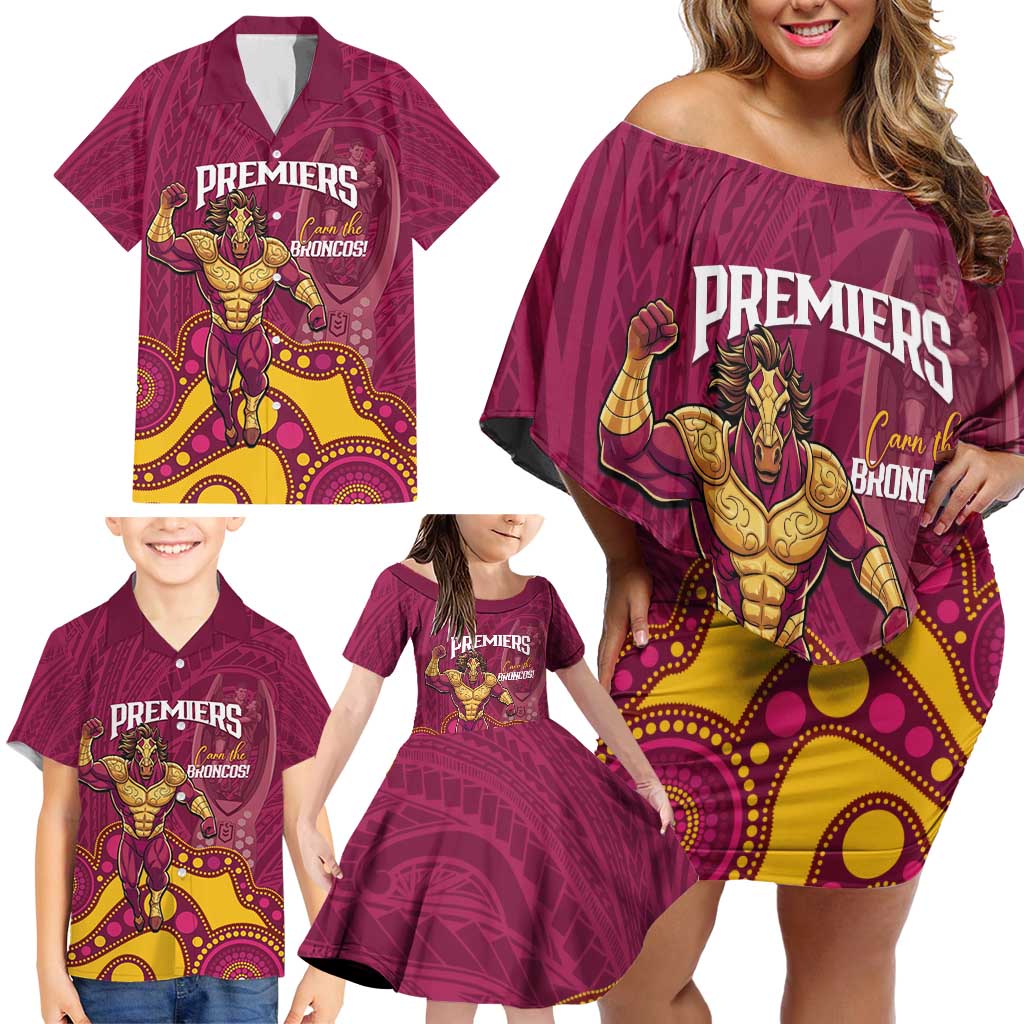 NRL Broncos Rugby Custom Family Matching Off Shoulder Short Dress and Hawaiian Shirt Premiers Trophy Carn The Bronx - Aussie Hoodie