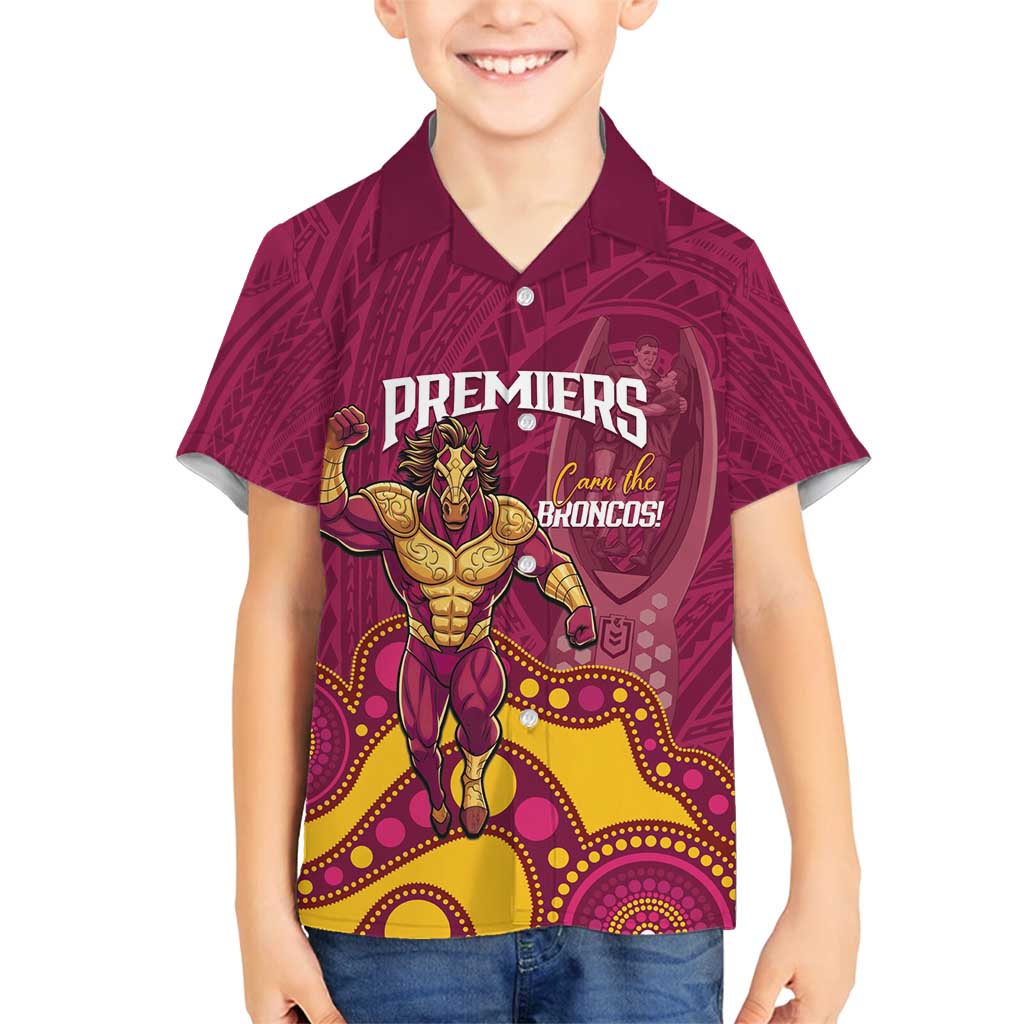 NRL Broncos Rugby Custom Family Matching Off Shoulder Short Dress and Hawaiian Shirt Premiers Trophy Carn The Bronx - Aussie Hoodie