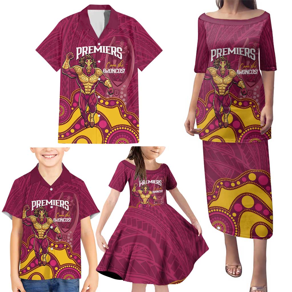 NRL Broncos Rugby Custom Family Matching Puletasi and Hawaiian Shirt Premiers Trophy Carn The Bronx - Aussie Hoodie