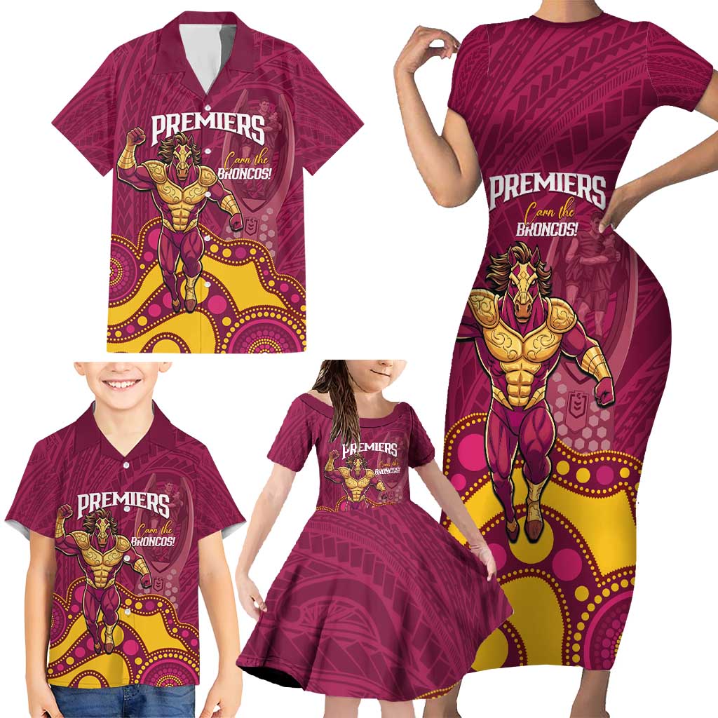 NRL Broncos Rugby Custom Family Matching Short Sleeve Bodycon Dress and Hawaiian Shirt Premiers Trophy Carn The Bronx - Aussie Hoodie