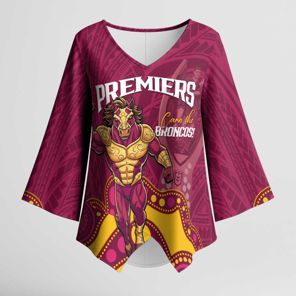 NRL Broncos Rugby Custom Kimono Sleeve Blouse Premiers Trophy Carn The Bronx - Aussie Hoodie