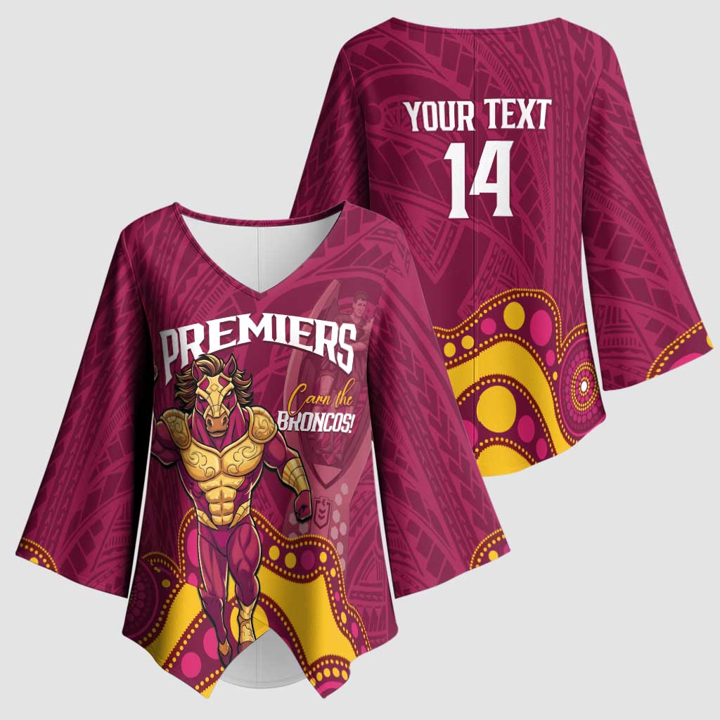 NRL Broncos Rugby Custom Kimono Sleeve Blouse Premiers Trophy Carn The Bronx - Aussie Hoodie