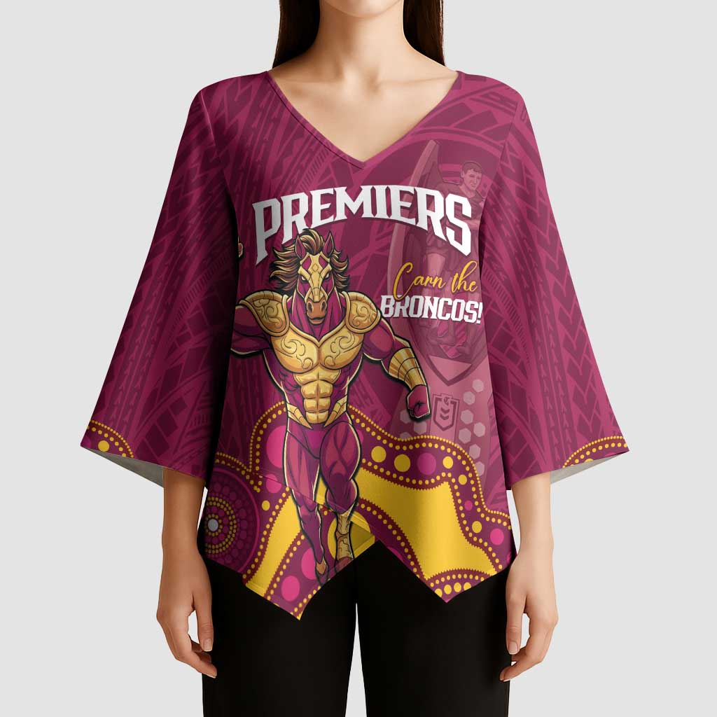 NRL Broncos Rugby Custom Kimono Sleeve Blouse Premiers Trophy Carn The Bronx - Aussie Hoodie
