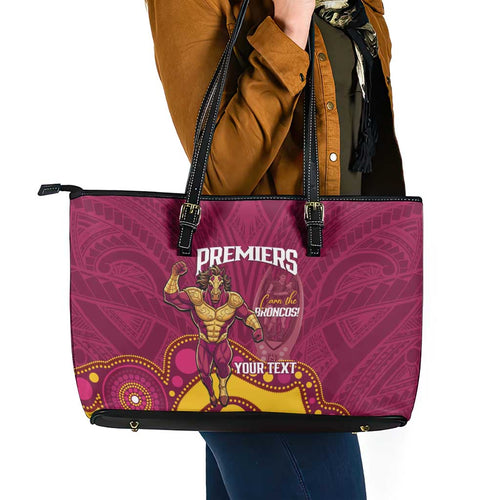 NRL Broncos Rugby Custom Leather Tote Bag Premiers Trophy Carn The Bronx - Aussie Hoodie