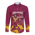 NRL Broncos Rugby Custom Long Sleeve Button Shirt Premiers Trophy Carn The Bronx - Aussie Hoodie