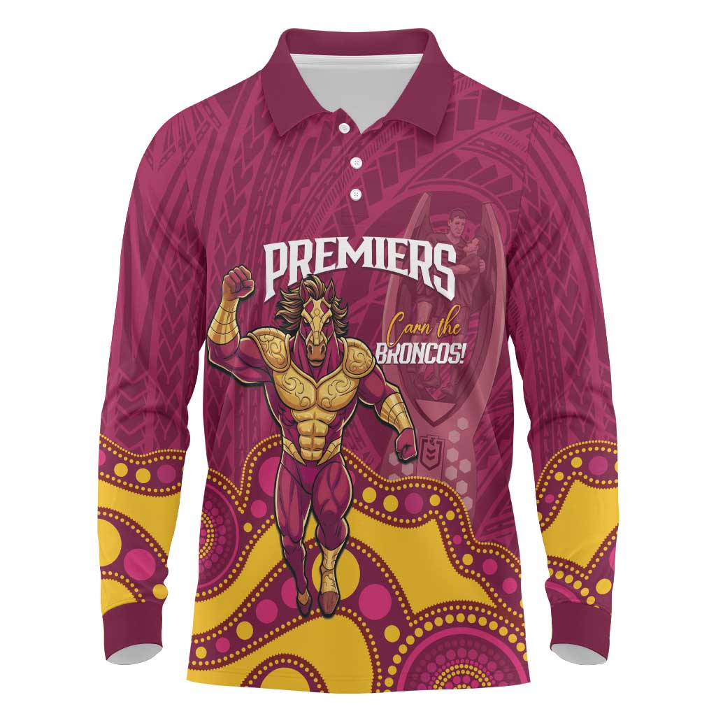 NRL Broncos Rugby Custom Long Sleeve Polo Shirt Premiers Trophy Carn The Bronx - Aussie Hoodie