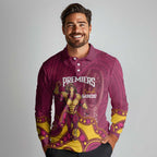 NRL Broncos Rugby Custom Long Sleeve Polo Shirt Premiers Trophy Carn The Bronx - Aussie Hoodie