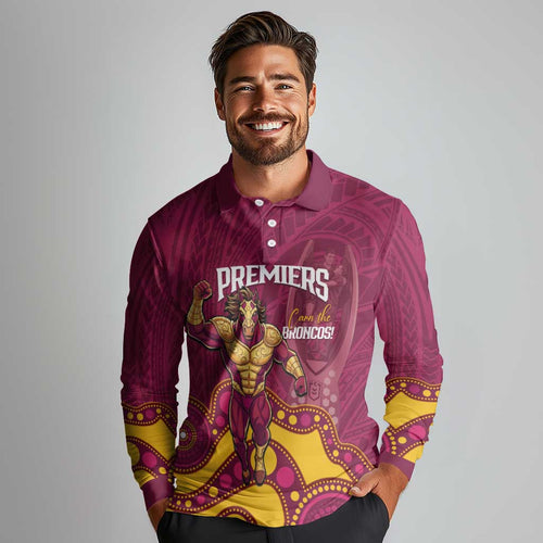 NRL Broncos Rugby Custom Long Sleeve Polo Shirt Premiers Trophy Carn The Bronx - Aussie Hoodie