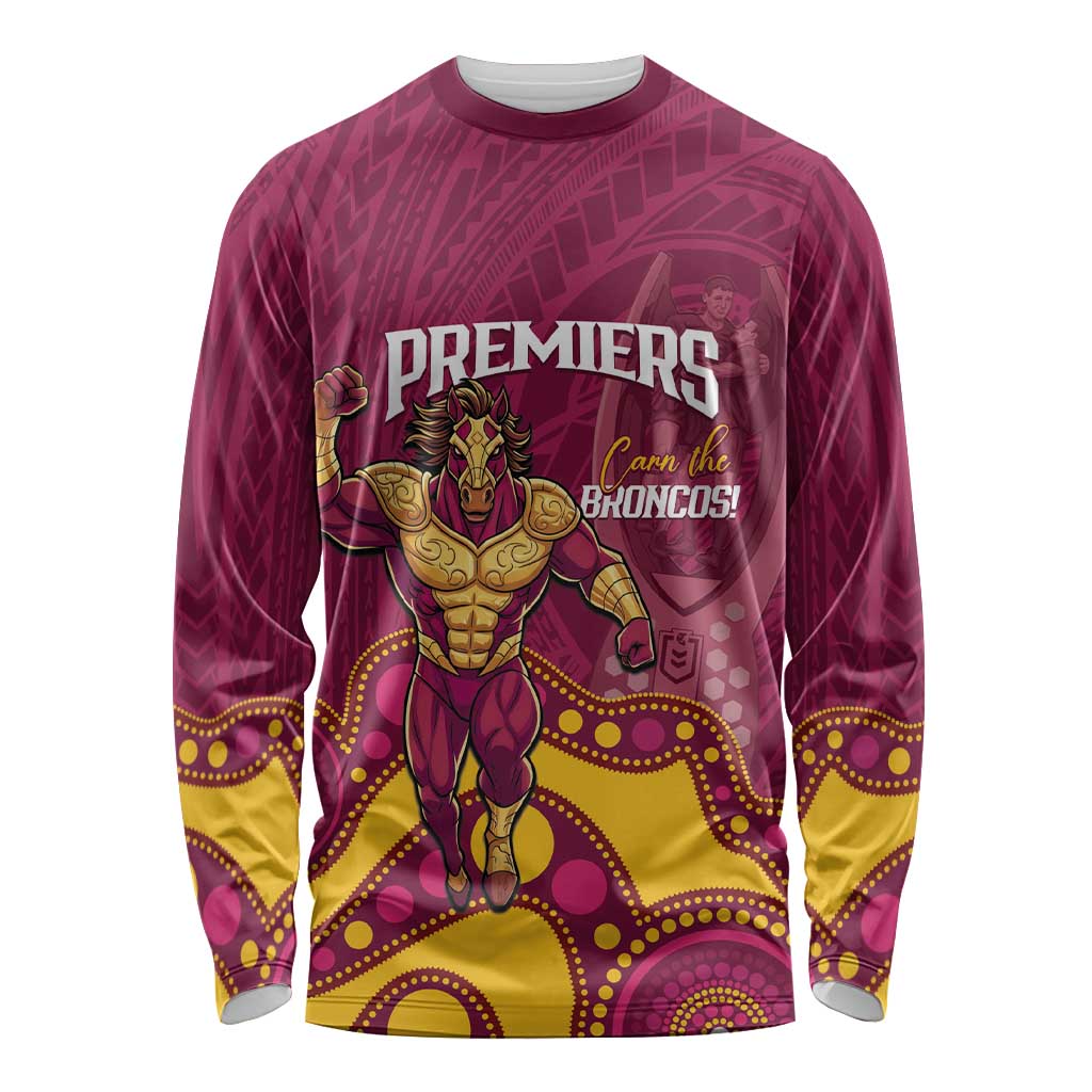 NRL Broncos Rugby Custom Long Sleeve Shirt Premiers Trophy Carn The Bronx - Aussie Hoodie