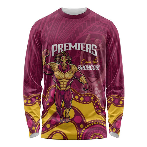 NRL Broncos Rugby Custom Long Sleeve Shirt Premiers Trophy Carn The Bronx - Aussie Hoodie