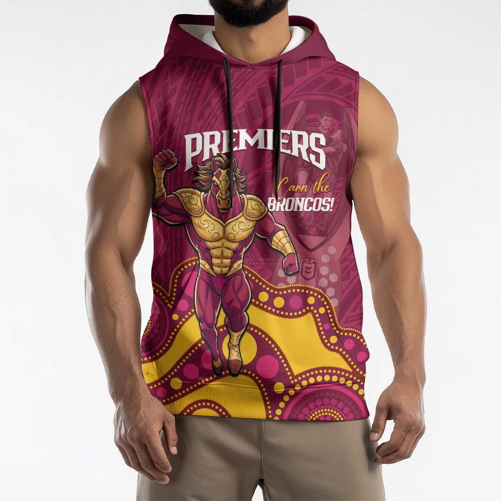 NRL Broncos Rugby Custom Sleeveless Hoodie Premiers Trophy Carn The Bronx - Aussie Hoodie