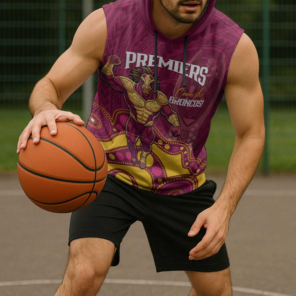 NRL Broncos Rugby Custom Sleeveless Hoodie Premiers Trophy Carn The Bronx - Aussie Hoodie