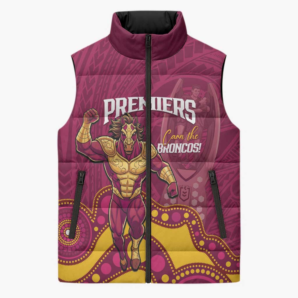 NRL Broncos Rugby Custom Sleeveless Puffer Jacket Premiers Trophy Carn The Bronx - Aussie Hoodie