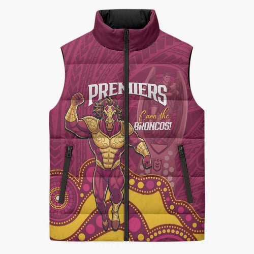 NRL Broncos Rugby Custom Sleeveless Puffer Jacket Premiers Trophy Carn The Bronx - Aussie Hoodie