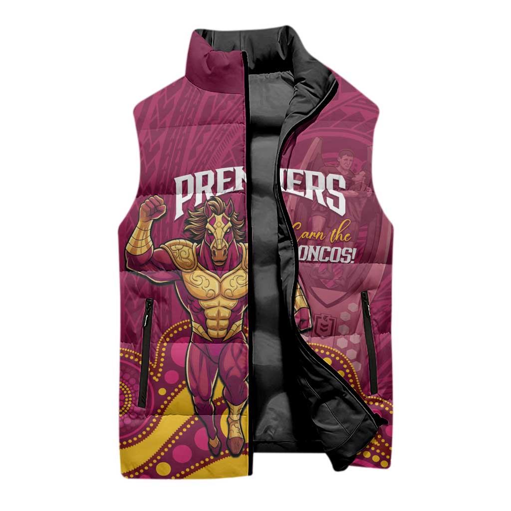 NRL Broncos Rugby Custom Sleeveless Puffer Jacket Premiers Trophy Carn The Bronx - Aussie Hoodie