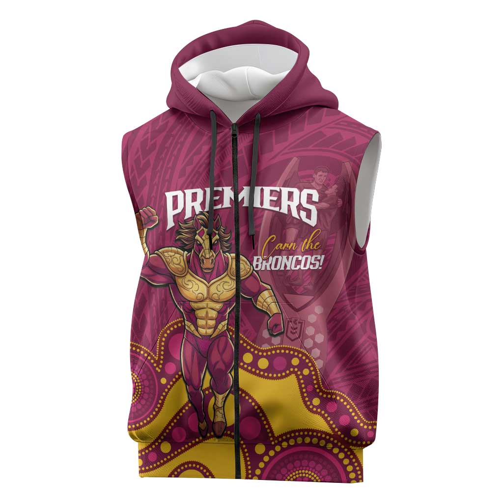 NRL Broncos Rugby Custom Sleeveless Zip Hoodie Premiers Trophy Carn The Bronx LT14