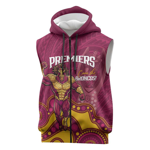 NRL Broncos Rugby Custom Sleeveless Zip Hoodie Premiers Trophy Carn The Bronx LT14