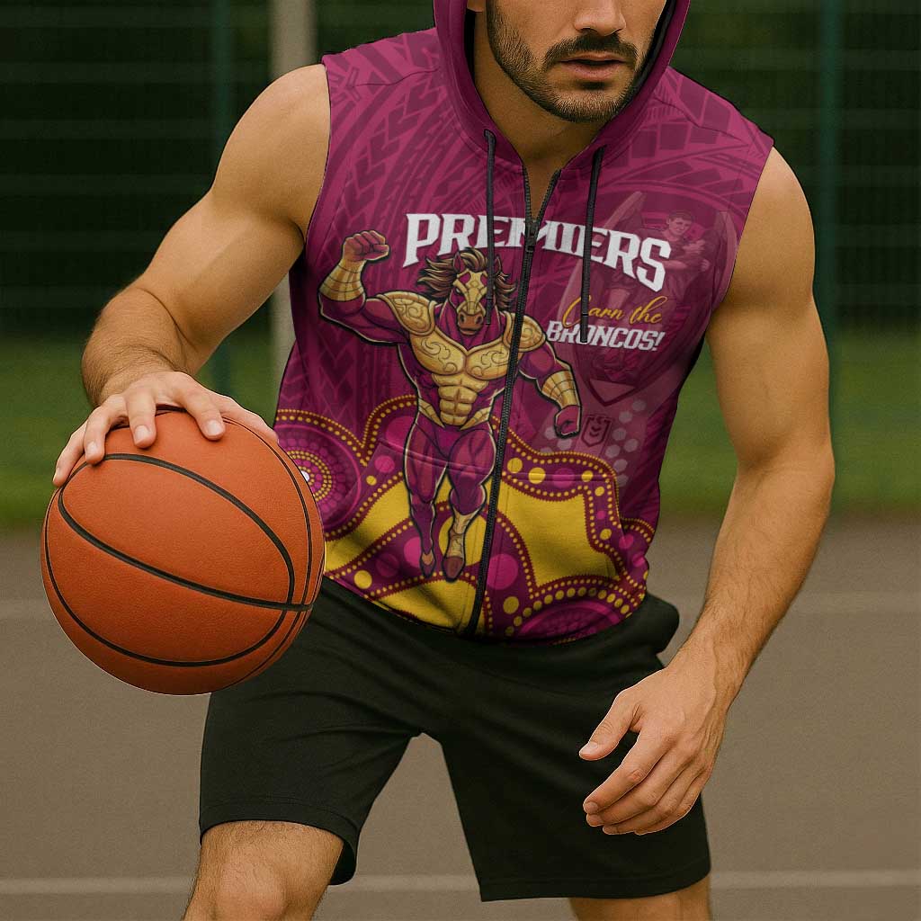 NRL Broncos Rugby Custom Sleeveless Zip Hoodie Premiers Trophy Carn The Bronx LT14