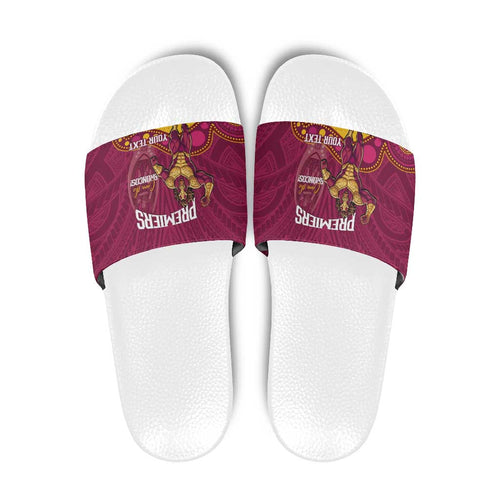 NRL Broncos Rugby Custom Slide Sandals Premiers Trophy Carn The Bronx - Aussie Hoodie