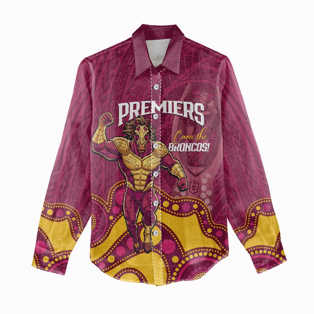 NRL Broncos Rugby Custom Women Casual Shirt Premiers Trophy Carn The Bronx - Aussie Hoodie
