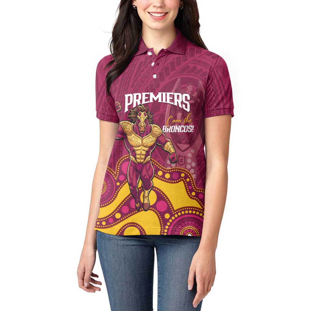 NRL Broncos Rugby Custom Women Polo Shirt Premiers Trophy Carn The Bronx - Aussie Hoodie