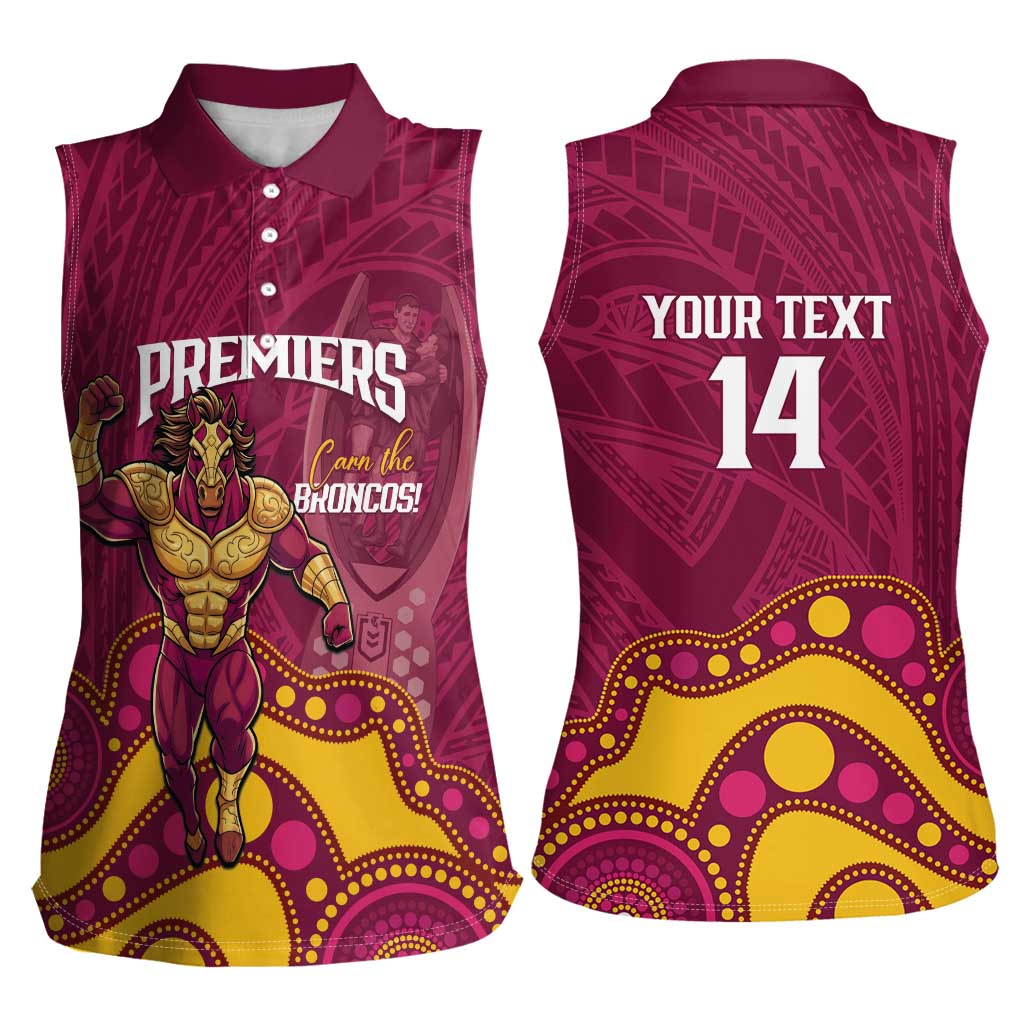 NRL Broncos Rugby Custom Women Sleeveless Polo Shirt Premiers Trophy Carn The Bronx - Aussie Hoodie