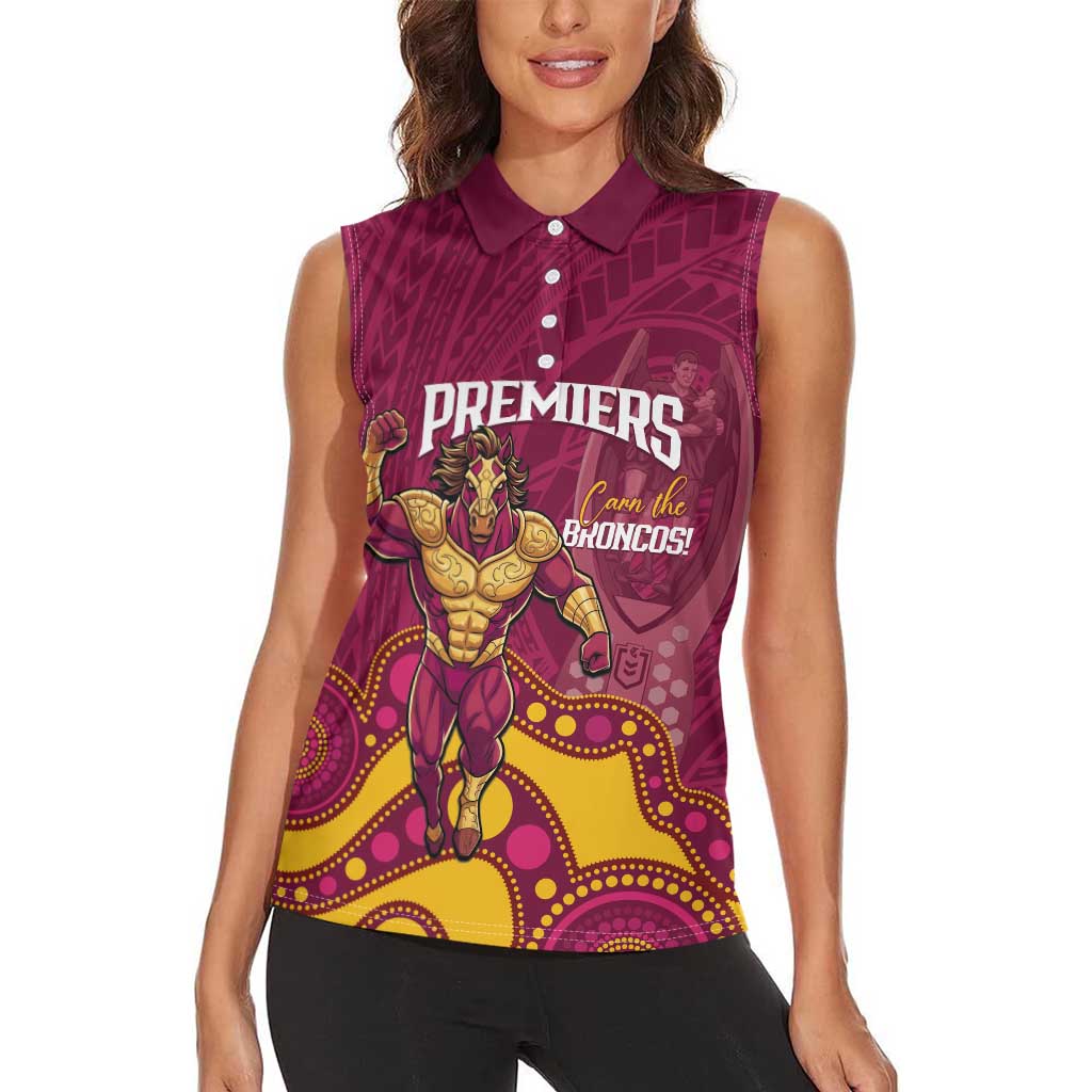 NRL Broncos Rugby Custom Women Sleeveless Polo Shirt Premiers Trophy Carn The Bronx - Aussie Hoodie