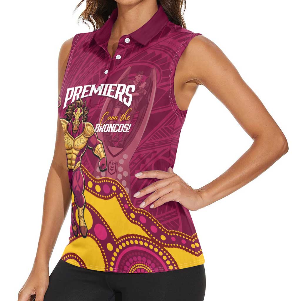 NRL Broncos Rugby Custom Women Sleeveless Polo Shirt Premiers Trophy Carn The Bronx - Aussie Hoodie