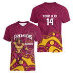 NRL Broncos Rugby Custom Women V-Neck T-Shirt Premiers Trophy Carn The Bronx - Aussie Hoodie